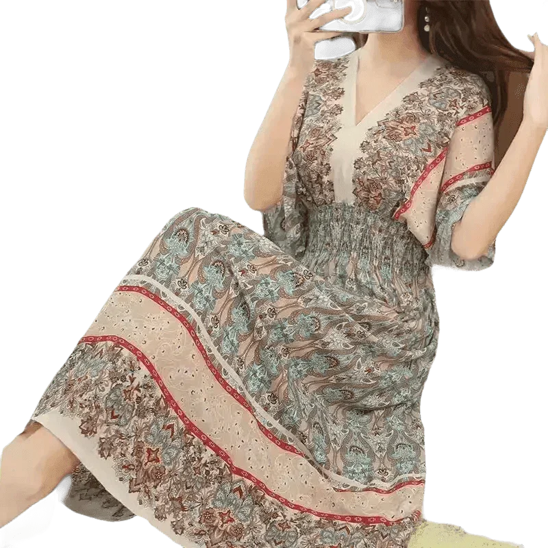 Green Printed Summer Long Maxi Dress - GiFTiFY