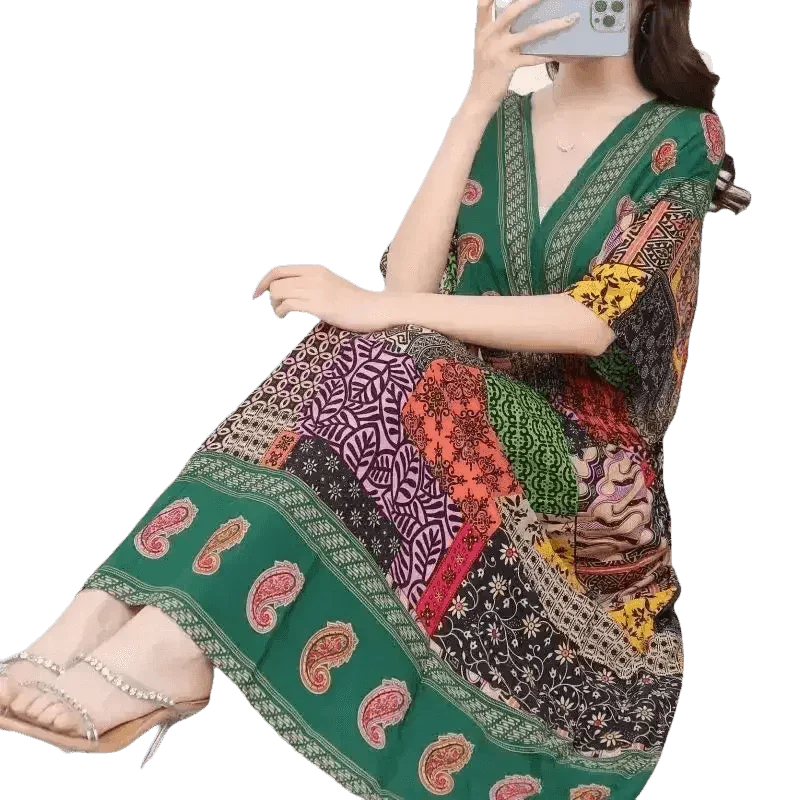 Green Printed Summer Long Maxi Dress - GiFTiFY