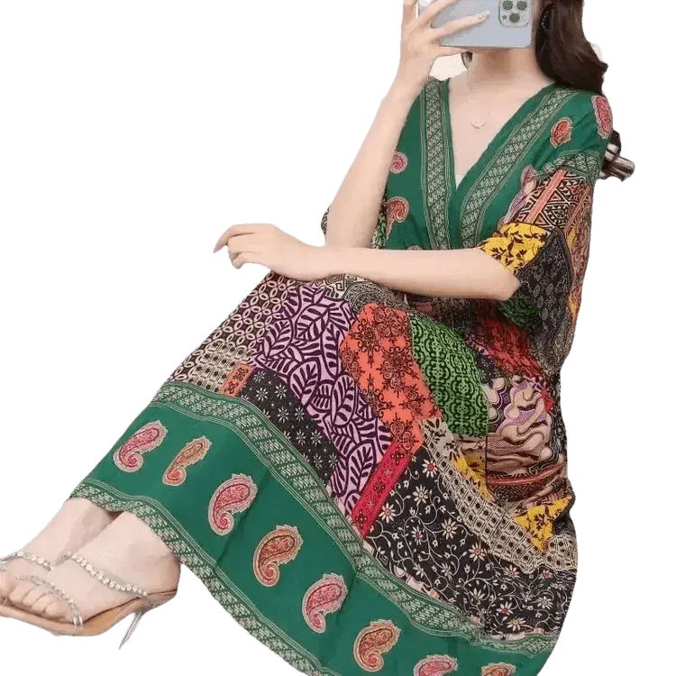 Green Printed Summer Long Maxi Dress - GiFTiFY