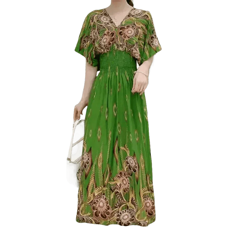 Green Printed Summer Long Maxi Dress - GiFTiFY