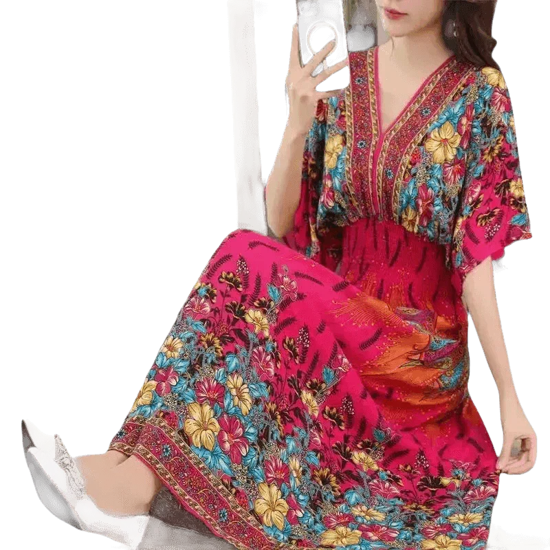 Green Printed Summer Long Maxi Dress - GiFTiFY