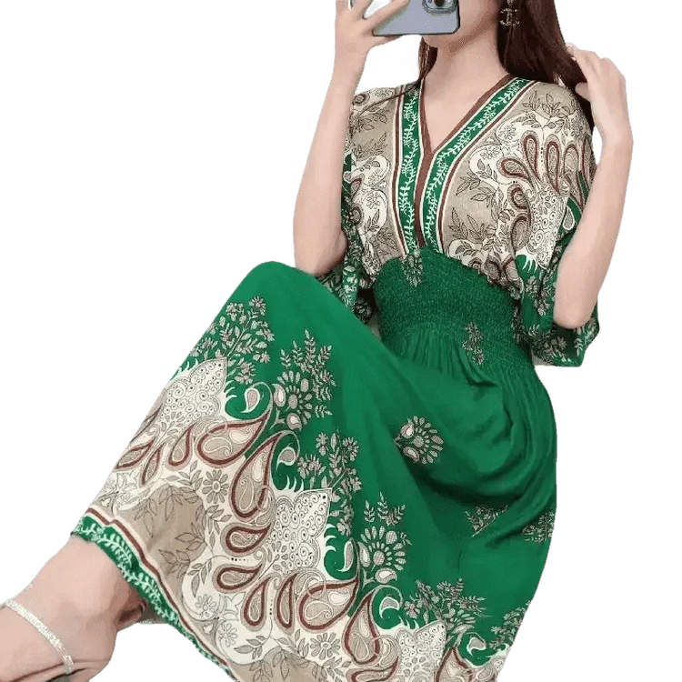Green Printed Summer Long Maxi Dress - GiFTiFY