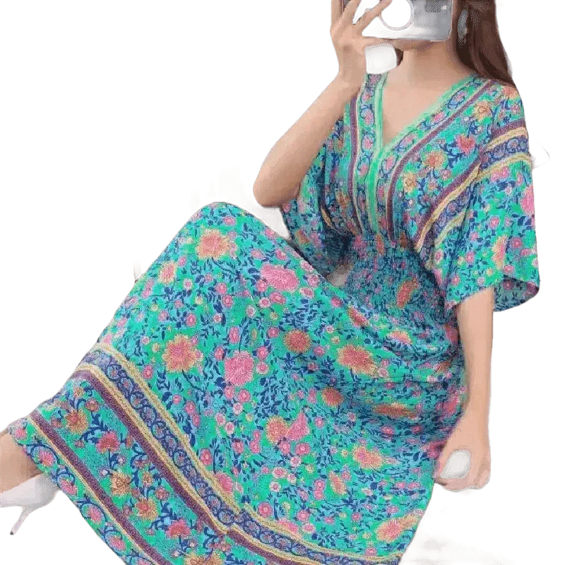 Green Printed Summer Long Maxi Dress - GiFTiFY