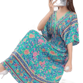 Green Printed Summer Long Maxi Dress - GiFTiFY