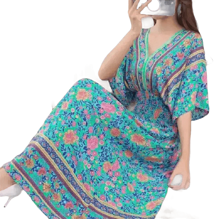 Green Printed Summer Long Maxi Dress - GiFTiFY