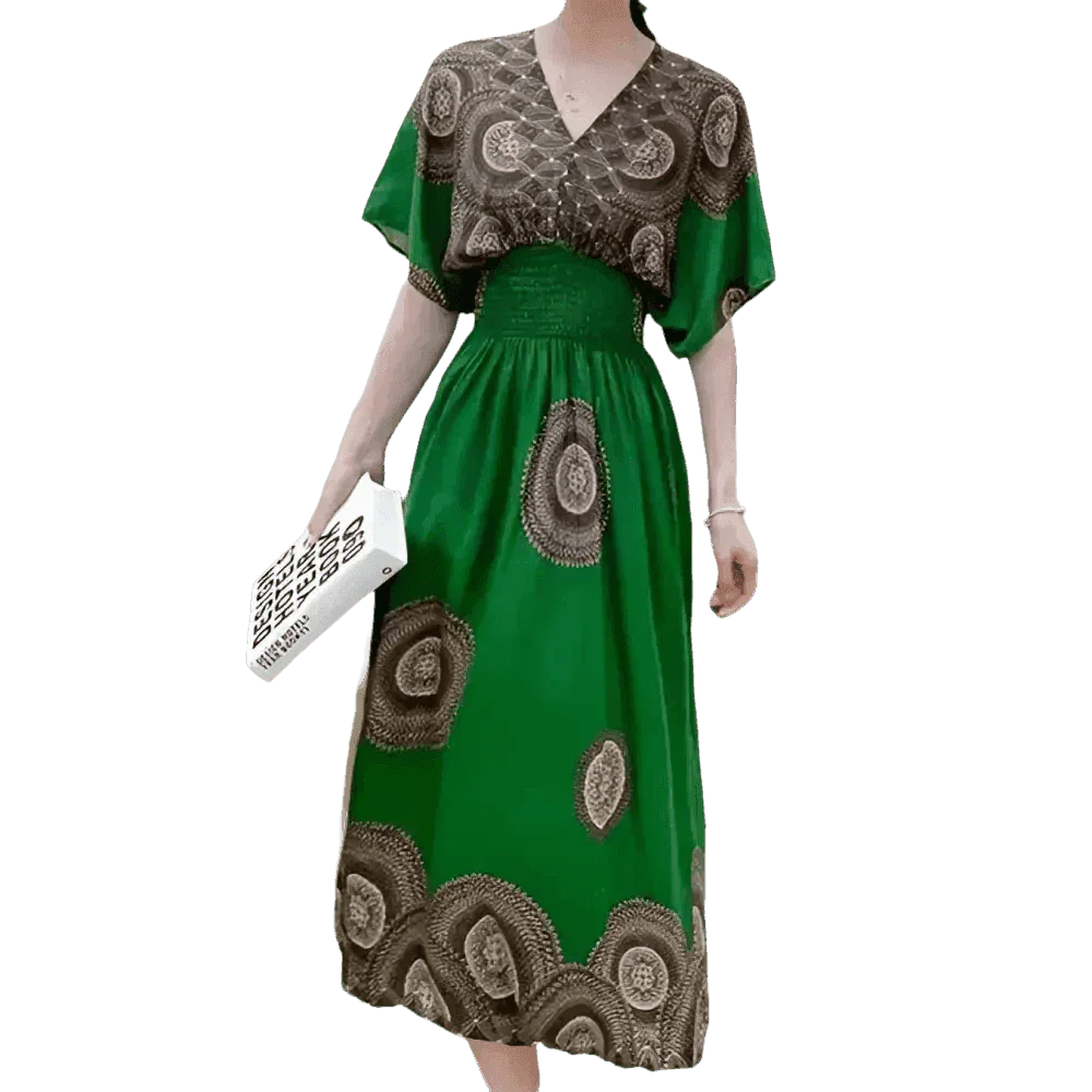 Green Printed Summer Long Maxi Dress - GiFTiFY