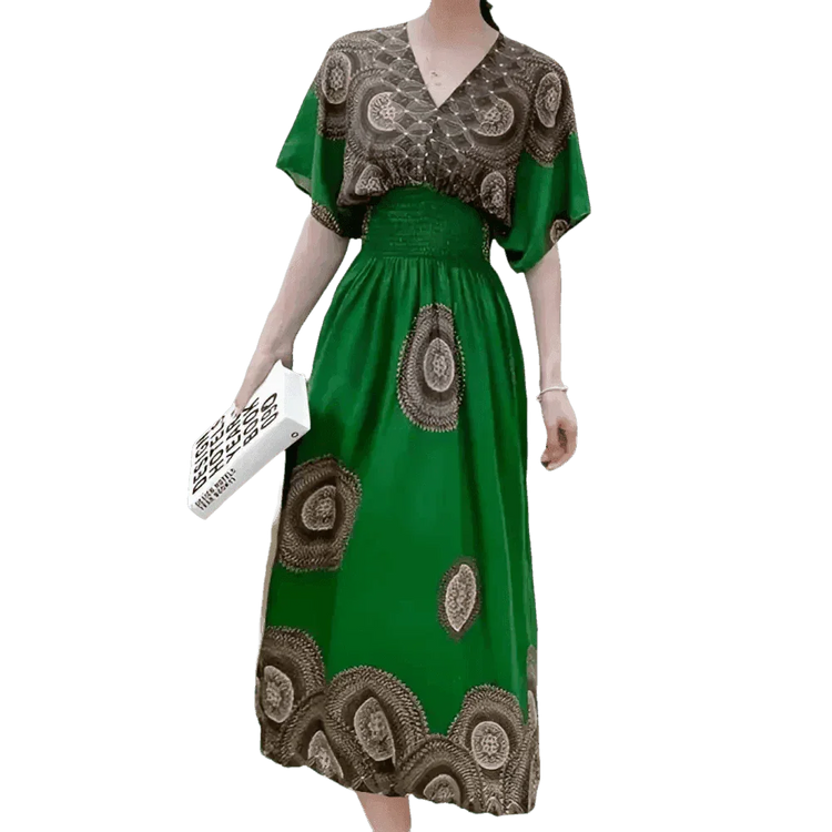 Green Printed Summer Long Maxi Dress - GiFTiFY