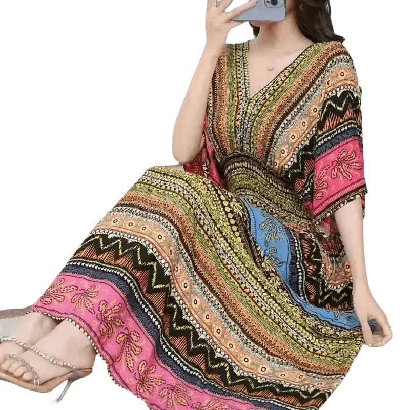 Green Printed Summer Long Maxi Dress - GiFTiFY