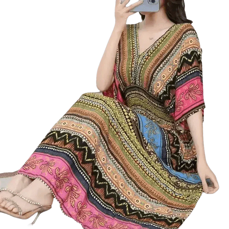 Green Printed Summer Long Maxi Dress - GiFTiFY