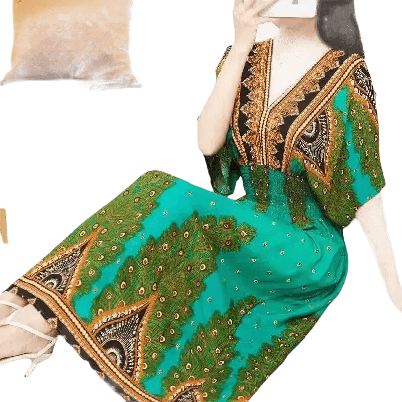 Green Printed Summer Long Maxi Dress - GiFTiFY