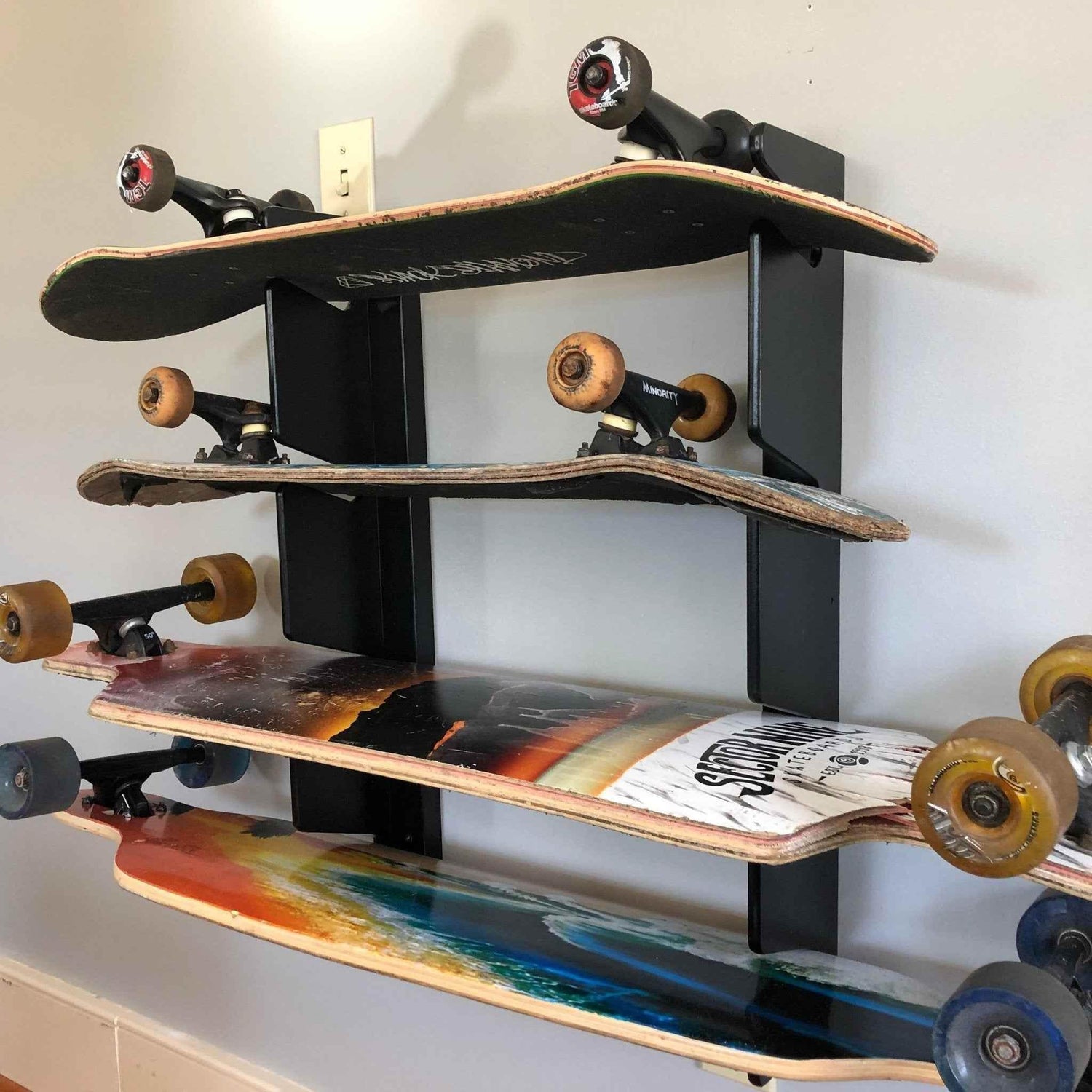 HANGTHIS Up Skateboard Organizer 26" (Holds 4) Sporting Goods Organization, Skateboard Rack, Skateboard Display