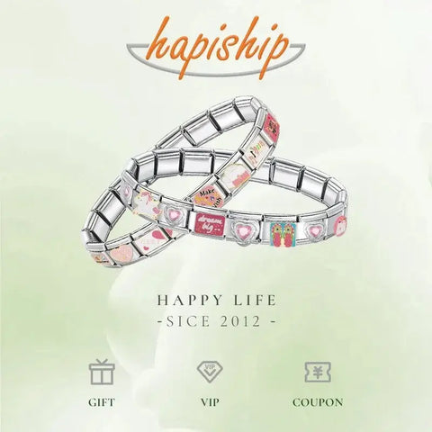 Hapiship Women's Stainless Steel Charm Braceletcharm bracelet,classic style,colorful options,durable material,everyday wear,fashion accessory,geometric design,gift idea,hidden clasp,hologram bracelet,link chain,metal bracelet,stainless steel,trendy jewelr