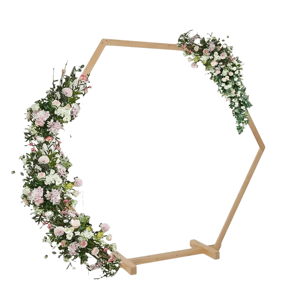 Hexagonal Wooden Wedding Arch with Floral Decorations - GiFTiFY
