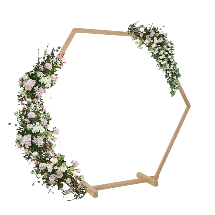 Hexagonal Wooden Wedding Arch with Floral Decorations - GiFTiFY
