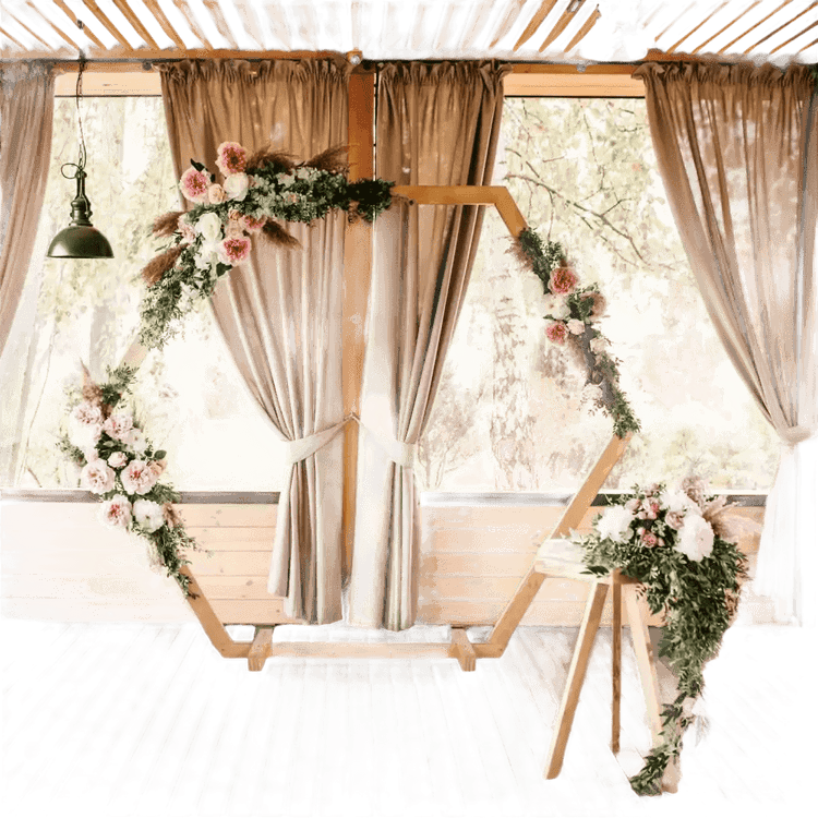 Hexagonal Wooden Wedding Arch with Floral Decorations - GiFTiFY