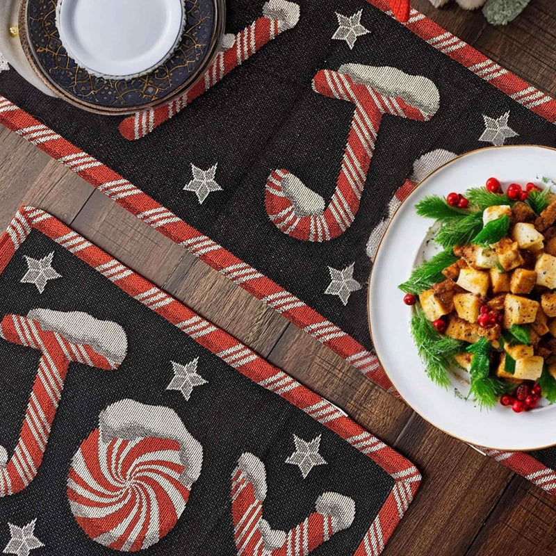 DaDa Bedding Set of 4-Pieces Peppermint Joy Holiday Tapestry Placemats 13” x 19” (12904) Placemat by DaDalogy Bedding Collection