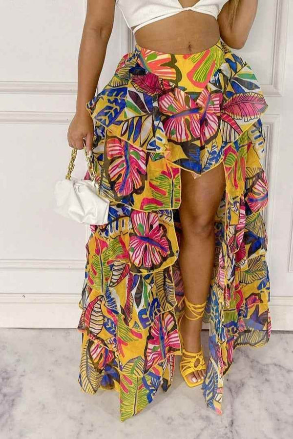 Blissful Views Printed Ruffled High Low Skirt - GiFTiFY
