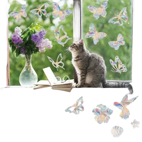 Window clings with butterfly and flower designs.