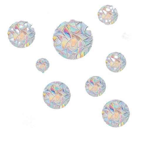 Iridescent circular window clings.