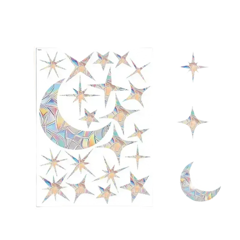 Iridescent moon and star wall decals.