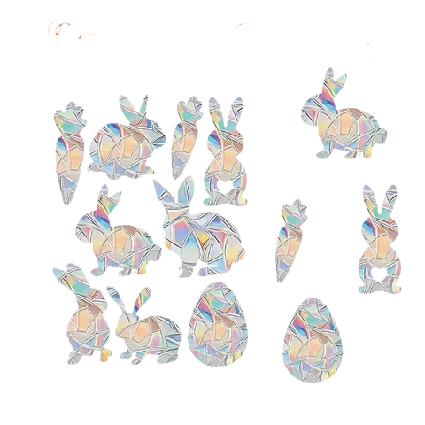 Easter-themed window clings with geometric patterns.