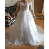 Ivory Lace Off Shoulder Wedding Gown 50cm Train - GiFTiFY