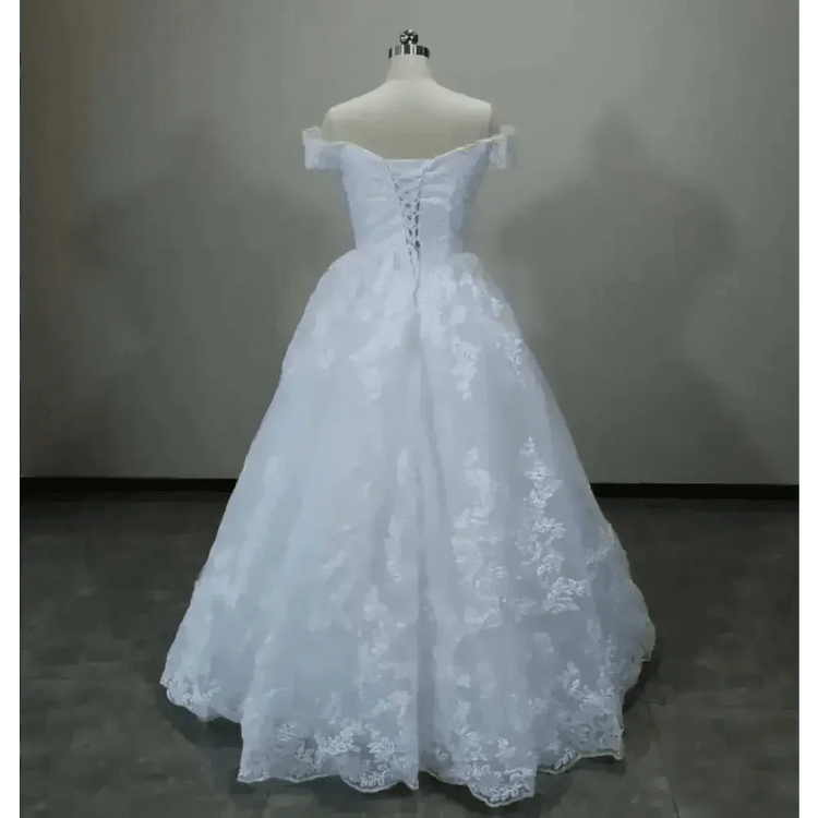 Ivory Lace Off Shoulder Wedding Gown 50cm Train - GiFTiFY