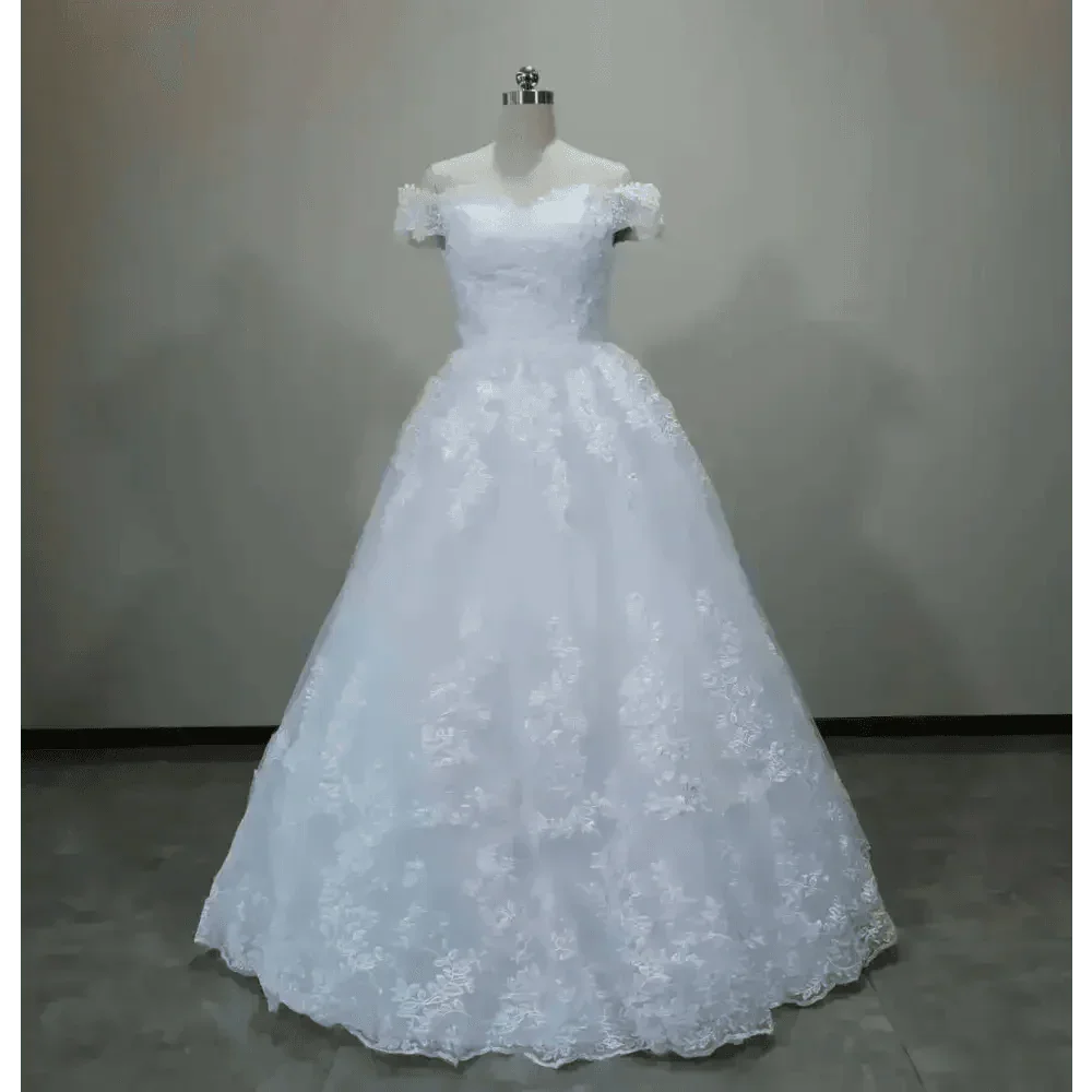 Ivory Lace Off Shoulder Wedding Gown 50cm Train - GiFTiFY