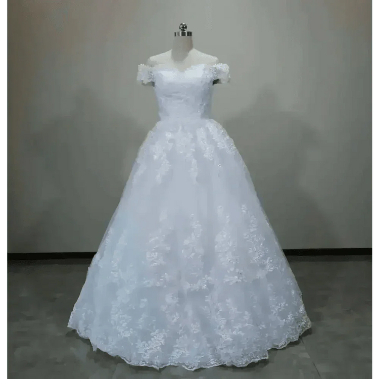 Ivory Lace Off Shoulder Wedding Gown 50cm Train - GiFTiFY