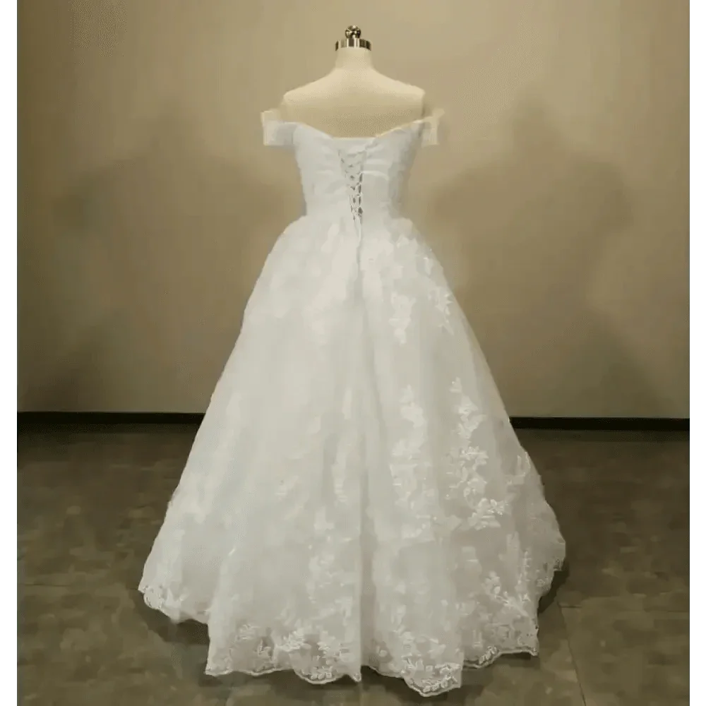 Ivory Lace Off Shoulder Wedding Gown 50cm Train - GiFTiFY