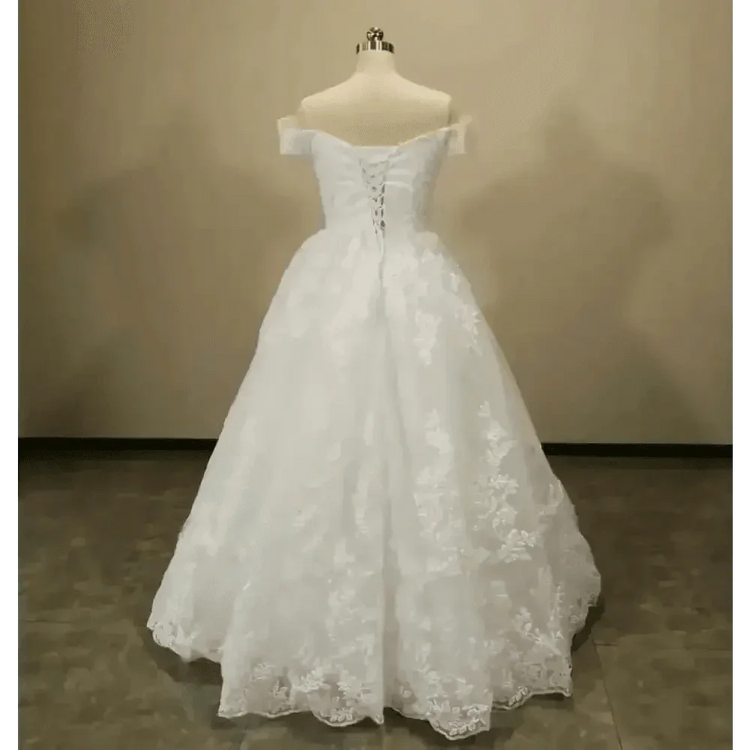 Ivory Lace Off Shoulder Wedding Gown 50cm Train - GiFTiFY