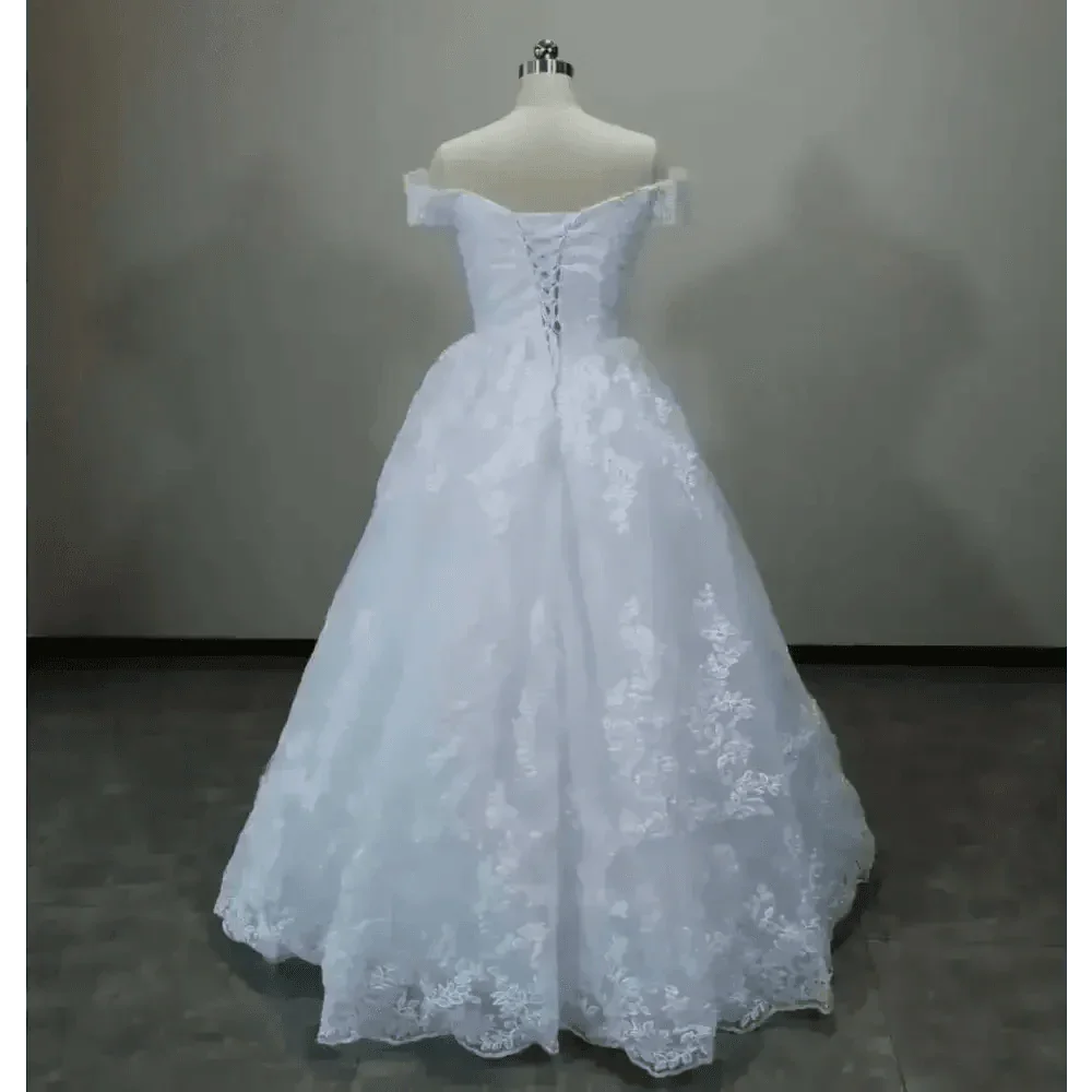 Ivory Lace Off Shoulder Wedding Gown 50cm Train - GiFTiFY