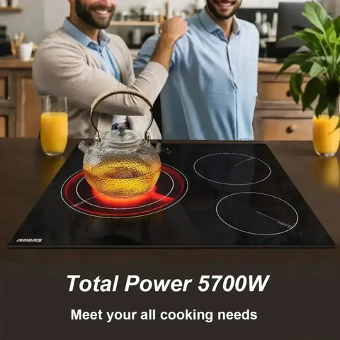 Karinear Ceramic Cooktop 3 Burners, 59CM Built - in Electric Stove Top, Independent Knobs, Triple Outer Zone, 230V, Without Plug - GiFiFY