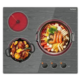 Karinear Ceramic Cooktop 3 Burners, 59CM Built-in Electric Stove Top, Independent Knobs, Triple Outer Zone, 230V, Without Plug - GiFTiFY