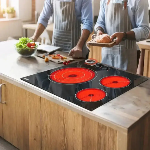 Karinear Ceramic Cooktop 3 Burners, 59CM Built - in Electric Stove Top, Independent Knobs, Triple Outer Zone, 230V, Without Plug - GiFiFY