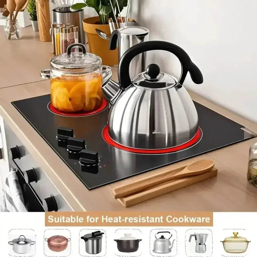 Karinear Ceramic Cooktop 3 Burners, 59CM Built-in Electric Stove Top, Independent Knobs, Triple Outer Zone, 230V, Without Plug - GiFTiFY