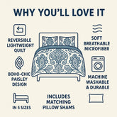 DaDa Bedding Bohemian Summertime White Blue Floral Paisley Bedspread Set (KSX-003) - GiFTiFY