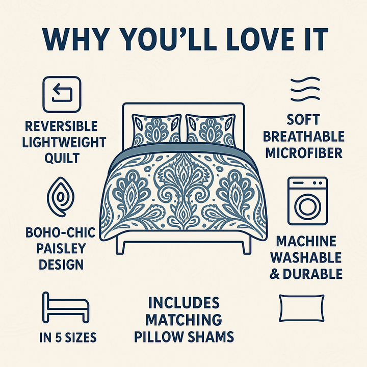 DaDa Bedding Bohemian Summertime White Blue Floral Paisley Bedspread Set (KSX-003) - GiFTiFY