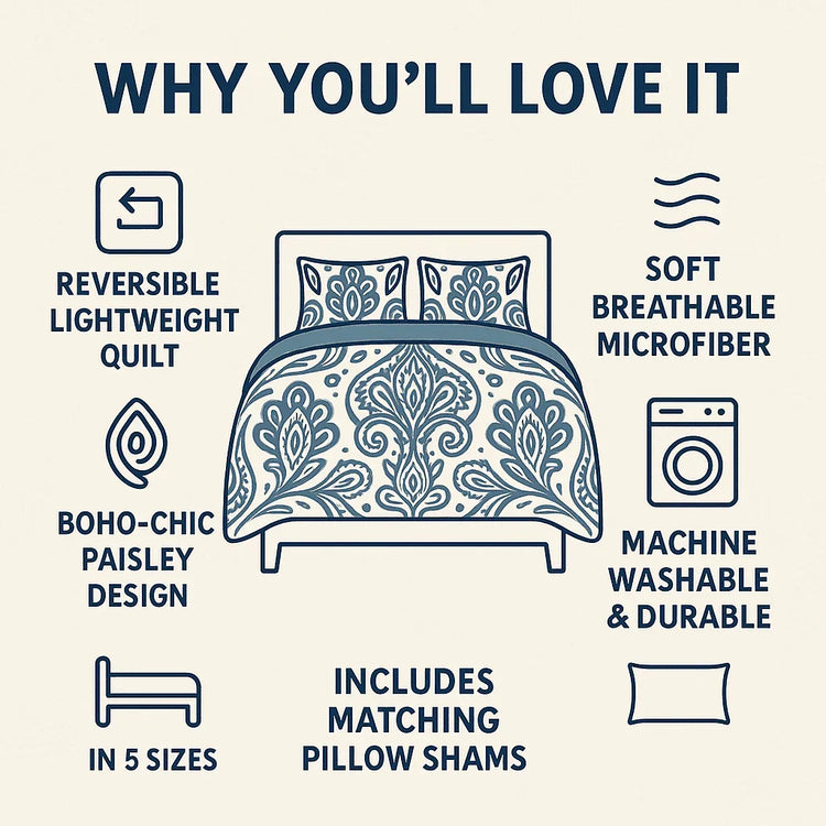 DaDa Bedding Bohemian Summertime White Blue Floral Paisley Bedspread Set (KSX-003) - GiFTiFY