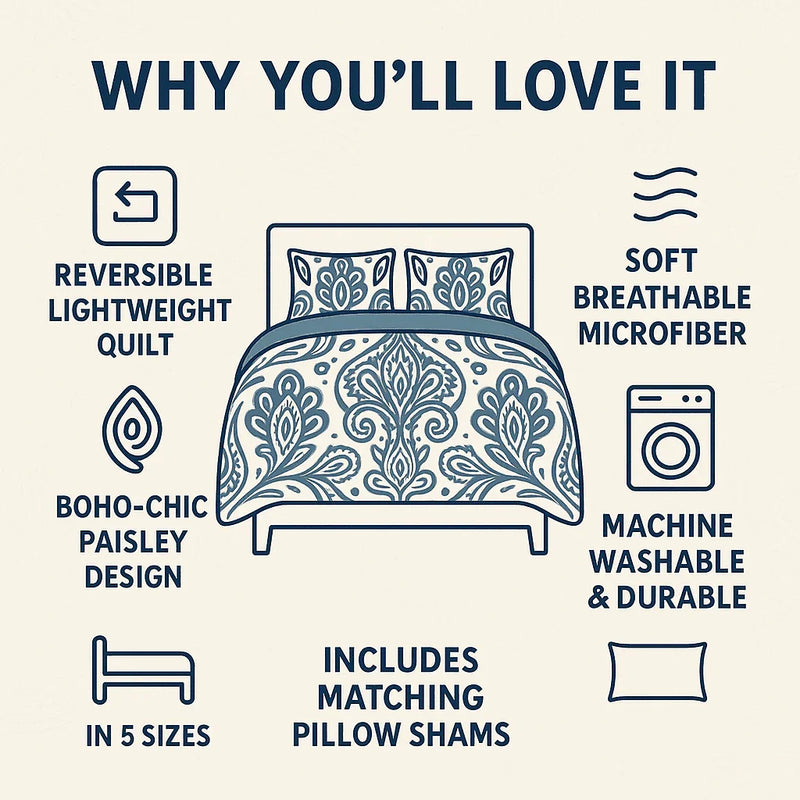 DaDa Bedding Bohemian Summertime White Blue Floral Paisley Bedspread Set (KSX-003) Bedspreads by DaDalogy Bedding Collection