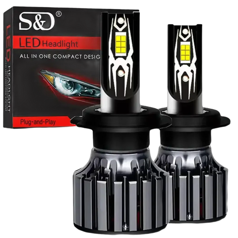 Pair of LED headlight bulbs with cooling fins.