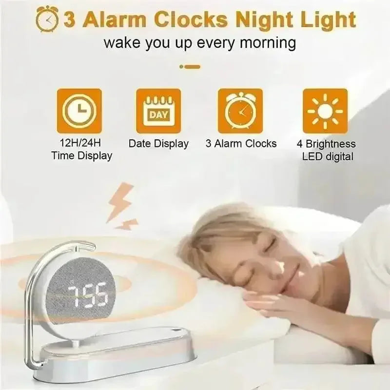 LED Night Light 3 Lights 360° Rotate Clock Alarm Clock Desktop Mobile Phone Wireless Charger for Bedroom Smart Phones Room Decor - GiFTiFY