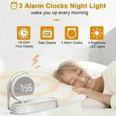 LED Night Light 3 Lights 360° Rotate Clock Alarm Clock Desktop Mobile Phone Wireless Charger for Bedroom Smart Phones Room Decor - GiFTiFY