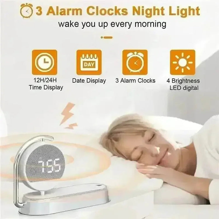 LED Night Light 3 Lights 360° Rotate Clock Alarm Clock Desktop Mobile Phone Wireless Charger for Bedroom Smart Phones Room Decor - GiFTiFY