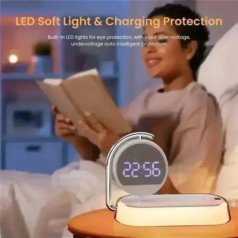 LED Night Light 3 Lights 360° Rotate Clock Alarm Clock Desktop Mobile Phone Wireless Charger for Bedroom Smart Phones Room Decor - GiFTiFY
