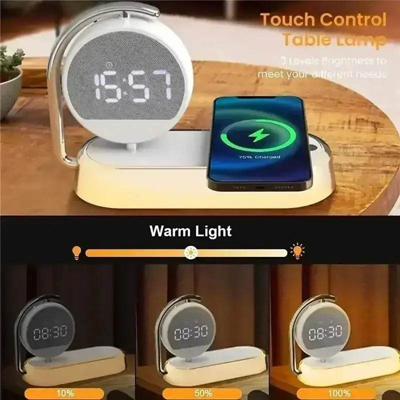 LED Night Light 3 Lights 360° Rotate Clock Alarm Clock Desktop Mobile Phone Wireless Charger for Bedroom Smart Phones Room Decor - GiFTiFY