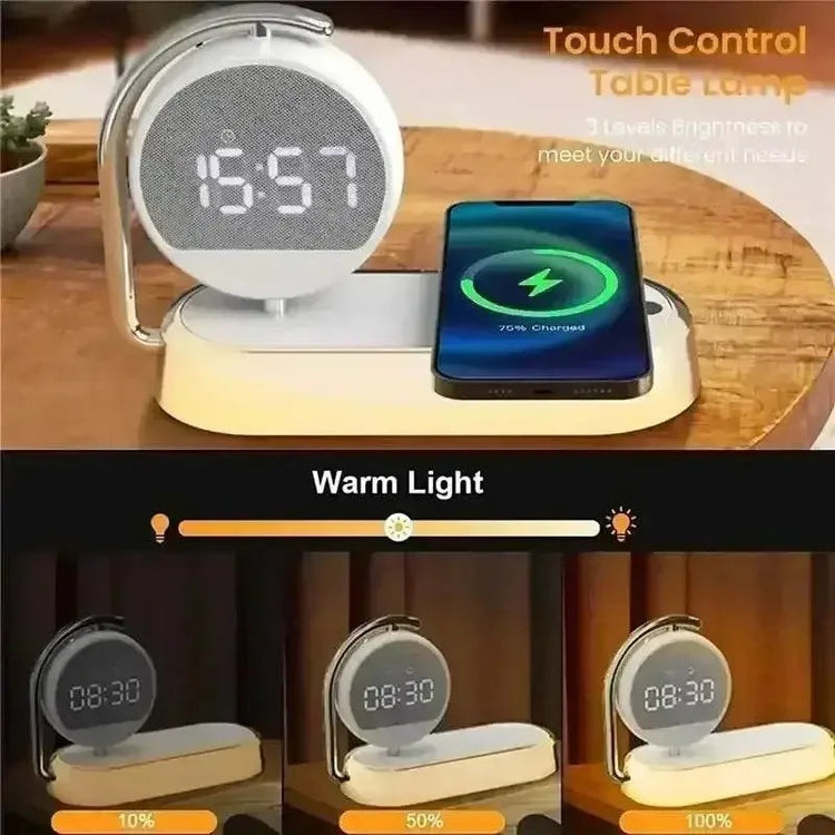 LED Night Light 3 Lights 360° Rotate Clock Alarm Clock Desktop Mobile Phone Wireless Charger for Bedroom Smart Phones Room Decor - GiFTiFY
