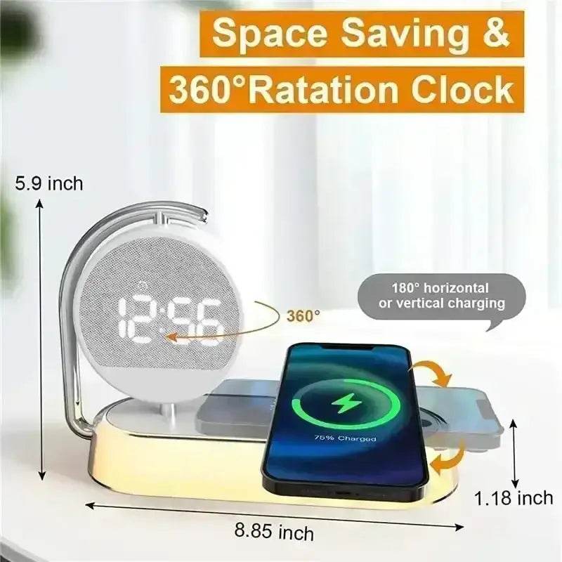 LED Night Light 3 Lights 360° Rotate Clock Alarm Clock Desktop Mobile Phone Wireless Charger for Bedroom Smart Phones Room Decor - GiFTiFY