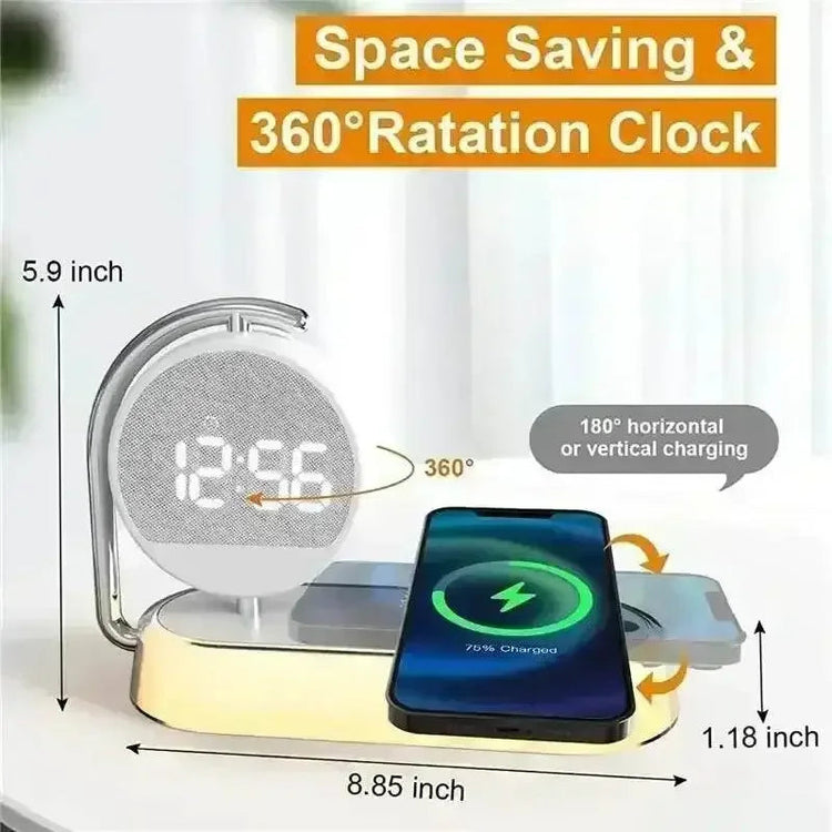 LED Night Light 3 Lights 360° Rotate Clock Alarm Clock Desktop Mobile Phone Wireless Charger for Bedroom Smart Phones Room Decor - GiFTiFY