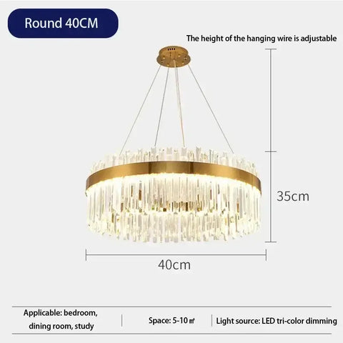 Luxury Modest Crystal Ceiling Pendant Light for Living Dining Table Room Kitchen Gold Hanging Chandelier Home Decor
